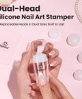 Six Piece French Tip Nail Stamp Kit With Silicone Stamper Replacement Heads And Scrapers Easy DIY Nail Art Tool for flawless tips