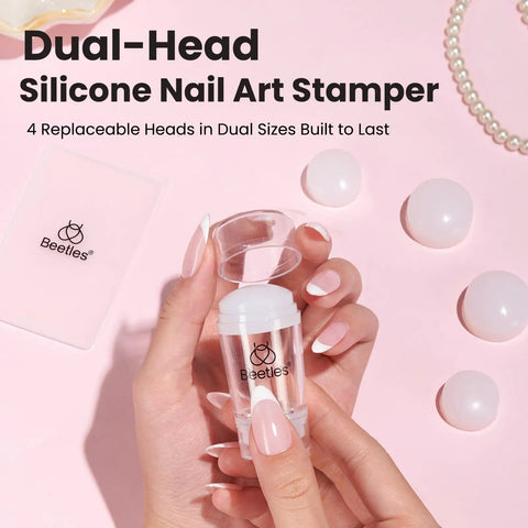 Six Piece French Tip Nail Stamp Kit With Silicone Stamper Replacement Heads And Scrapers Easy DIY Nail Art Tool for flawless tips