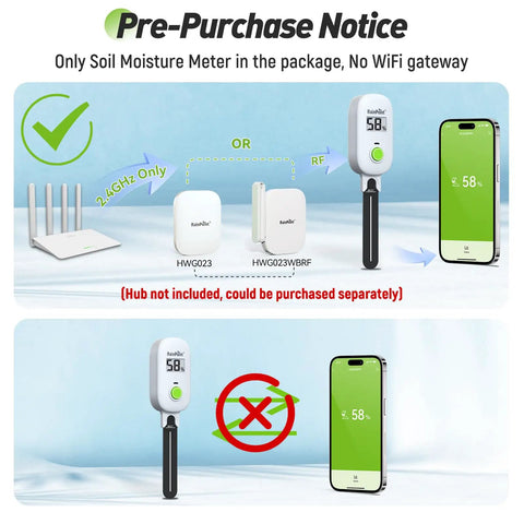 Light Driven Thermo Hygrometer And Smart Digital Wireless Soil Moisture Meter Kit components showing hub requirement notice