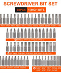 70-piece screwdriver bit set with various sizes and types