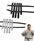 Medieval Bracers For Cosplay And Reenactments, Fully Functional Arm Guards With Splinted Steel shown on person and separately