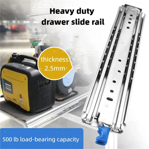 Beefy 500 Lbs Heavy Duty Drawer Slides With Lock, 52 Inch Sliding Rails (1300mm), Ball Bearing Smooth Operation, Rust Resistant Finish For Cabinets, Tool Chests, And Workshops. 2.5mm steel drawer slide rail with 500 lb capacity