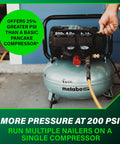 Person adjusting The Tank Portable Pancake Air Compressor 200 PSI 6 Gallon Tank Built For Framing Siding Finish Brad Or Roofing Nailer Tasks Pro Grade Power Lightweight Diy Ready For Pros And Weekend Warriors