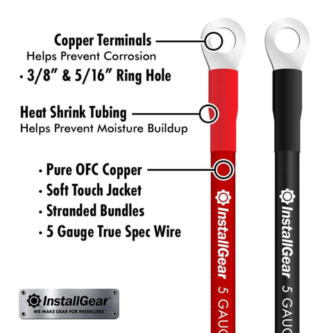 High Performance 5 Awg Battery Power Inverter Cables 2 Feet Long For Solar Auto Rv And Marine Wiring crafted from 99.9% deoxified copper with copper terminals.