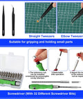 103 Piece Professional Model Tool Kit For Plastic Models And Gunpla showing tweezers and screwdriver with bits