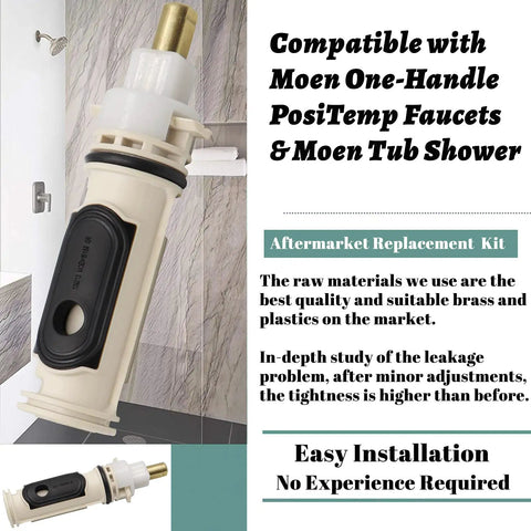 1222 Replacement Cartridge Kit installed in Moen shower, showcasing pressure balance valve and easy installation