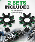 Two Piece Electric Power Steering Shaft Coupler With Integrated Motor Damper Bushing Kit, includes 2 damper rings and 2 star bushings.