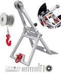 One Tenth Scale RC Tow Rig Crane Kit For Crawler Rigs Beefed Up Heavy Duty Winch Stent Wrecker With Trailer Hook Fits TRX4 SCX10 II Capra LCG Chassis DIY Parts Update In Silver Expandable Width For Off Road RC Builds, aluminum parts with red hooks and accessories