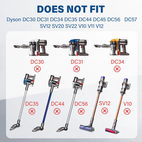 Compatibility chart showing models not fitting Cordless Vacuum Charger For V6 V7 V8 DC58 DC59 DC61 DC62.