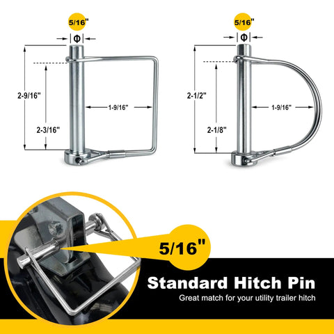 12 Piece Trailer Hitch Pin Assortment Set With 1/4 And 5/16 Inch Square And Arch Wire Lock Pins, zinc plated steel