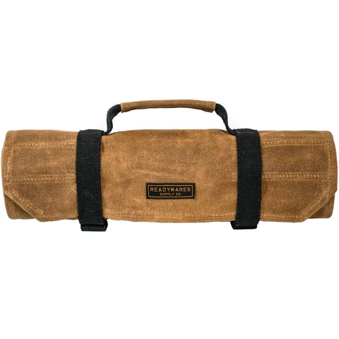 Heavy Duty Tool Roll Bag With 18 Pockets And Pouch Made From Waxed Canvas 26 Inch Closed View