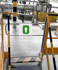 Heavy Duty Stainless Steel Swing Gate With Automatic Self Closing Security Barrier For Backyards And Commercial Lots showing a safety barrier with upward arrow.