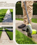 Person using Two Pack 8 Inch Reversible Heavy Duty Hardened Steel Edger Blade compatible with Ryobi on lawn edge
