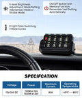 Close-up of Wireless RGB 8 Gang Switch Panel with 5 Level Brightness for offroad lighting control, mounted in a vehicle.