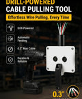 Heavy Duty Drill Powered Cable Pulling Tool Automatic Wire Fish Tape For Electricians Easy Threading In Pvc Metal Conduit Up To 0.3 Inch, drill and tool angle display.
