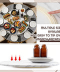 Oversized 24 Inch Marble White Wood Lazy Susan For Tabletop Large Turntable Rotating Serving Tray in use with food items