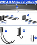 64 Inch Heavy Duty Wall Mounted Garden Tool Organizer with 10 Adjustable Hooks, steel construction, installation kit shown