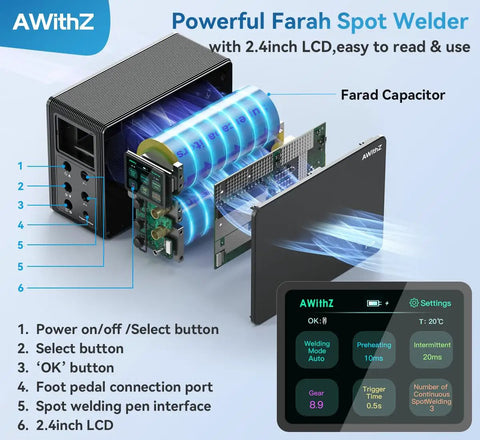 14.6 KW Capacitor Battery Spot Welder For 18650 And LiFePO4 Packs with 2.4 inch LCD display and farad capacitor
