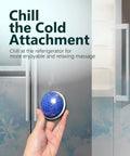 Hand holding cold attachment for Deep Tissue Massage Gun With Detachable Extension Handle For Back And Shoulders Heated Percussion Massager.