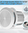 7 Inch Bathroom Exhaust Fan With 50 CFM Quiet Operation Low 1.0 Sones Through Wall Vent For 8 Inch Opening, side view.