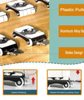 Heavy Duty Moving Equipment Dolly With Aluminum Base 772 Lb Capacity Industrial Machinery Transport Lifter And Furniture Hauler Smooth Bidirectional Rolling Skates showing plastic pulley, aluminum alloy base, and brake design on wood surface