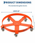 Heavy Duty 55 Gallon Drum Dolly Non Tipping With Steel Frame And Powder Coated Finish, 1,250 Lbs Capacity, Rust Resistant Cross Braces Prevent Warping, Industrial Drum Transport Tool, 30x28.5x3.3 in