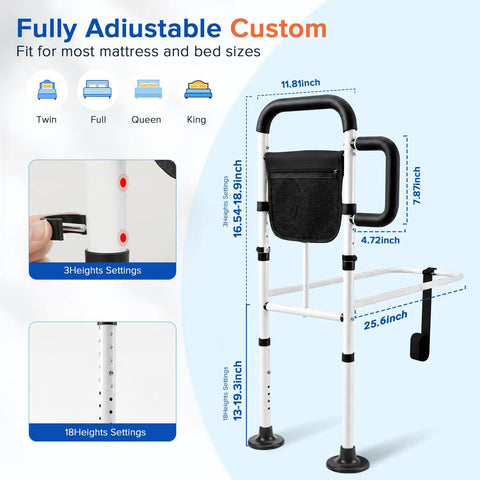 Adjustable Bed Rails For Seniors With Non Slip Grab Bar And Storage Pocket ASTM Approved Bed Cane Easy In And Out Safety Rail
