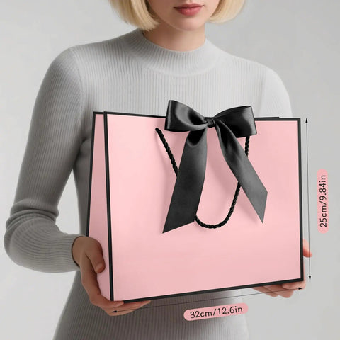 Medium Gift Bag With Handles For Every Occasion, 12.6x9.8x4.3 Inches Black Pink Gift Bag Includes Two Tissue Papers And One Card