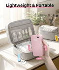 Slick Portable Bluetooth Label Maker With Wireless Tape, Compact Handheld Sticker Printer For Quick Adhesive Labels in pink, 7.4cm wide.