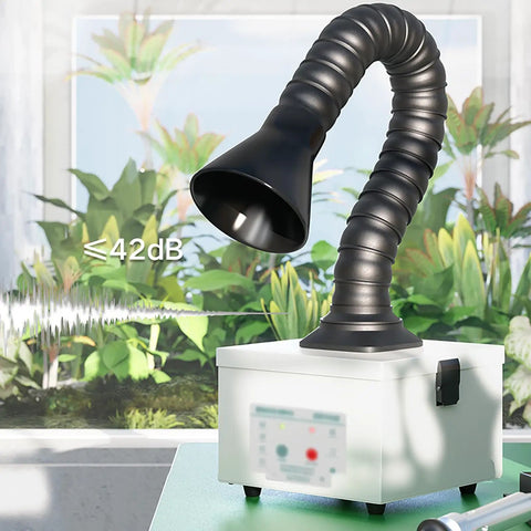 Slick Desktop Fume Extractor For Soldering Smoke Absorber showcasing three stage filtration and quiet operation in a workshop setting.