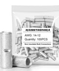 Non Insulated Butt Connectors Kit, 100 Pcs Tinned Copper Uninsulated Wire Connectors For Automotive And Marine, AWG 14 To 12