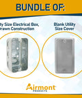 No Nonsense Utility Electrical Junction Box And Blank Cover Combo Gritty Galvanized Steel Drawn Body with two parts showcased.