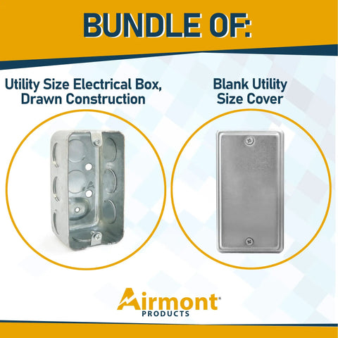 No Nonsense Utility Electrical Junction Box And Blank Cover Combo Gritty Galvanized Steel Drawn Body with two parts showcased.