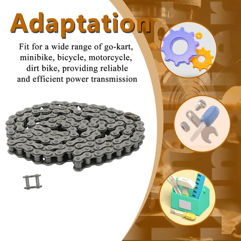 ANSI 80 Roller Chain, 120 Links, 10 Feet, Carbon Steel, Heat Treated For Durability, includes 1 connecting link, displayed with tools