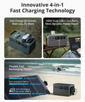 Ultra Quiet 1024Wh LiFePO4 Portable Power Station That Delivers 2200W Continuous Power And 2600W Peak 140W USB C 23Db Silent Solar Generator Built For Home Backup And Camping Solar Panel Optional shown with drone and laptop