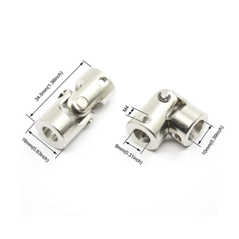 Badass Two Pack Universal Joint Shaft Coupling Set Fits 8mm To 10mm Steel Motor Adapter, 34.5mm length, 16mm diameter.