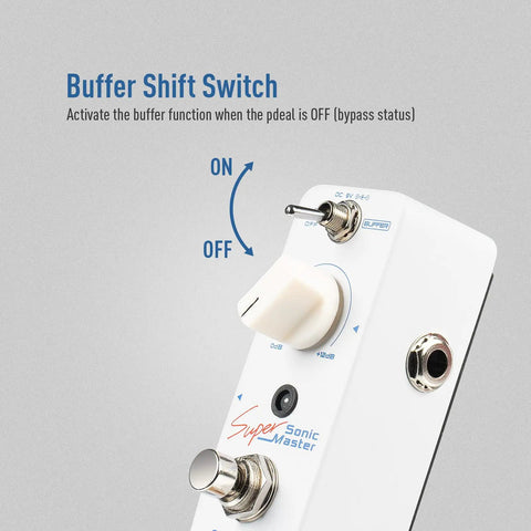Side view of Clean Boost Pedal With Buffer 0-12dB Gain Mini Pure Boost Guitar And Bass Effects Pedal With On Off Switch