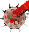 Close-up of Metal Precision Garden Seeder with 10 Hole Walk Behind Planter, durable iron/plastic design with clear seed storage box