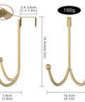 Matte Gold Over The Door Double Hanger Hooks Twin Metal Organizer For Coats Hats Robes And Towels Space Saving Door Hook With Soft Sponge Pads To Protect Surfaces Includes 2 Packs For Home Use with dimensions.