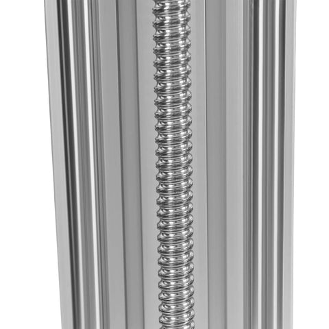 Close-up of the precision rail and thread on the Bad Ass Heavy Duty Manual Sliding Table With Drop Dead Smooth Dual Optical Axis Linear Rail Guide