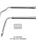 Two Piece Distributor Clamp Wrench Set For Auto Ignition Systems, Offset Design Lets You Reach Crowded Distributors, Includes 9/16 And 1/2 SAE Wrenches, Durable No Fuss Tool For Pros And DIY, shown with labeled sizes
