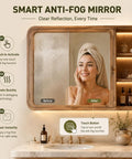 Top Shelf 76 Inch Freestanding Double Sink Bathroom Vanity Featuring Wide Mirror Medicine Cabinet Polished Marble Tops Rustic Wood Carving Details And Serious Storage with smart anti-fog mirror.