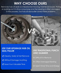 Comparison of heavy duty hub oil seal remover tool for trailers and trucks with traditional method, emphasizing easy hub seal puller use.