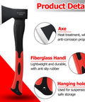 Rugged 15 Inch Camping Axe For Kindling And Wood Chopping With Forged 45 Carbon Steel Head, Rust Resistant Coating, Shock Absorbing Fiberglass Handle, Non Slip Grip, And Durable Sheath For Trails And Campsites with product details
