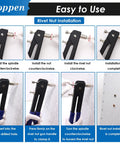Rivet Nut Tool Kit With 7 Mandrels And 444 Rivet Nuts In Rugged Aluminum Case for SAE And Metric Sizes installation guide image.