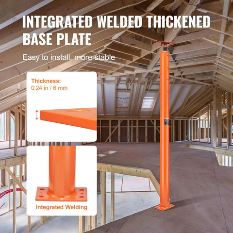 Orange VEVOR house floor jack post with adjustable height and integrated welded base plate