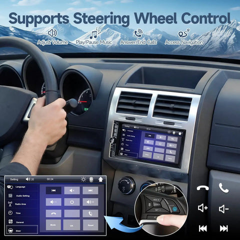 7 Inch Double Din Car Stereo With Touchscreen Backup Camera Bluetooth Hands Free Calling Mirror Link FM MP3 MP4 USB Aux Input Subwoofer Ready High Definition Multimedia Receiver For Car Audio installed in car dashboard