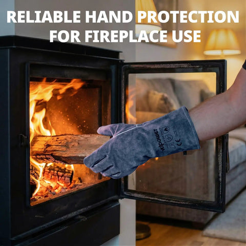 Heavy Duty Leather Welding Gloves With Kevlar Stitching And 1.2mm Natural Cowhide used for adding wood to fire in fireplace