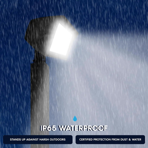Top Shelf Outdoor LED Flood Lights 200W To 300W Adjustable Wattage shining brightly in rain, showcasing IP65 waterproof design.