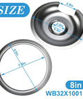 Dimensions of 8-inch pan and ring from Chrome Stove Burner Drip Pan Set Four Pack For GE Hotpoint Electric Range Replacement Parts